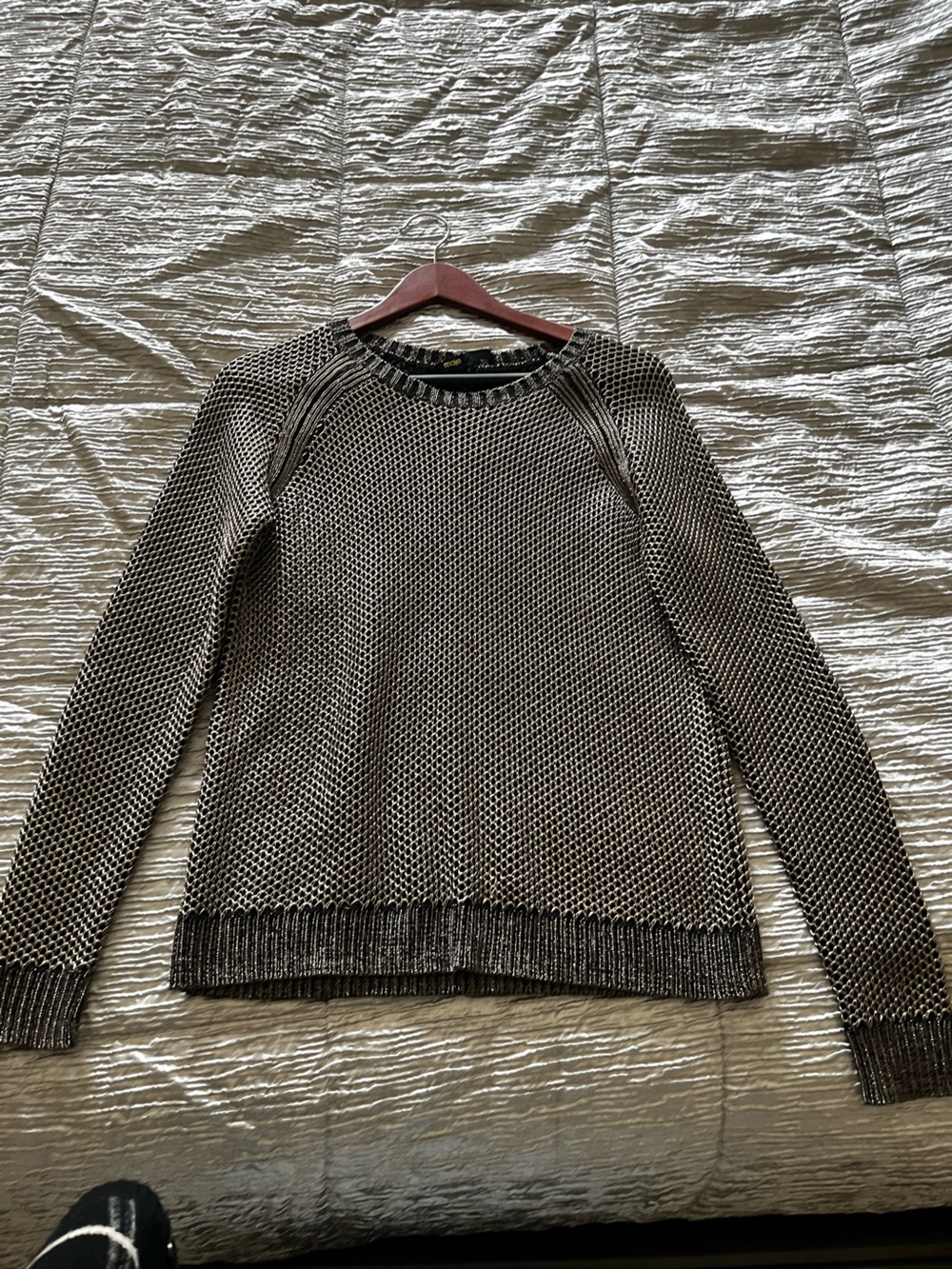 Maje Black and Gold Textured Knit Sweater (2)